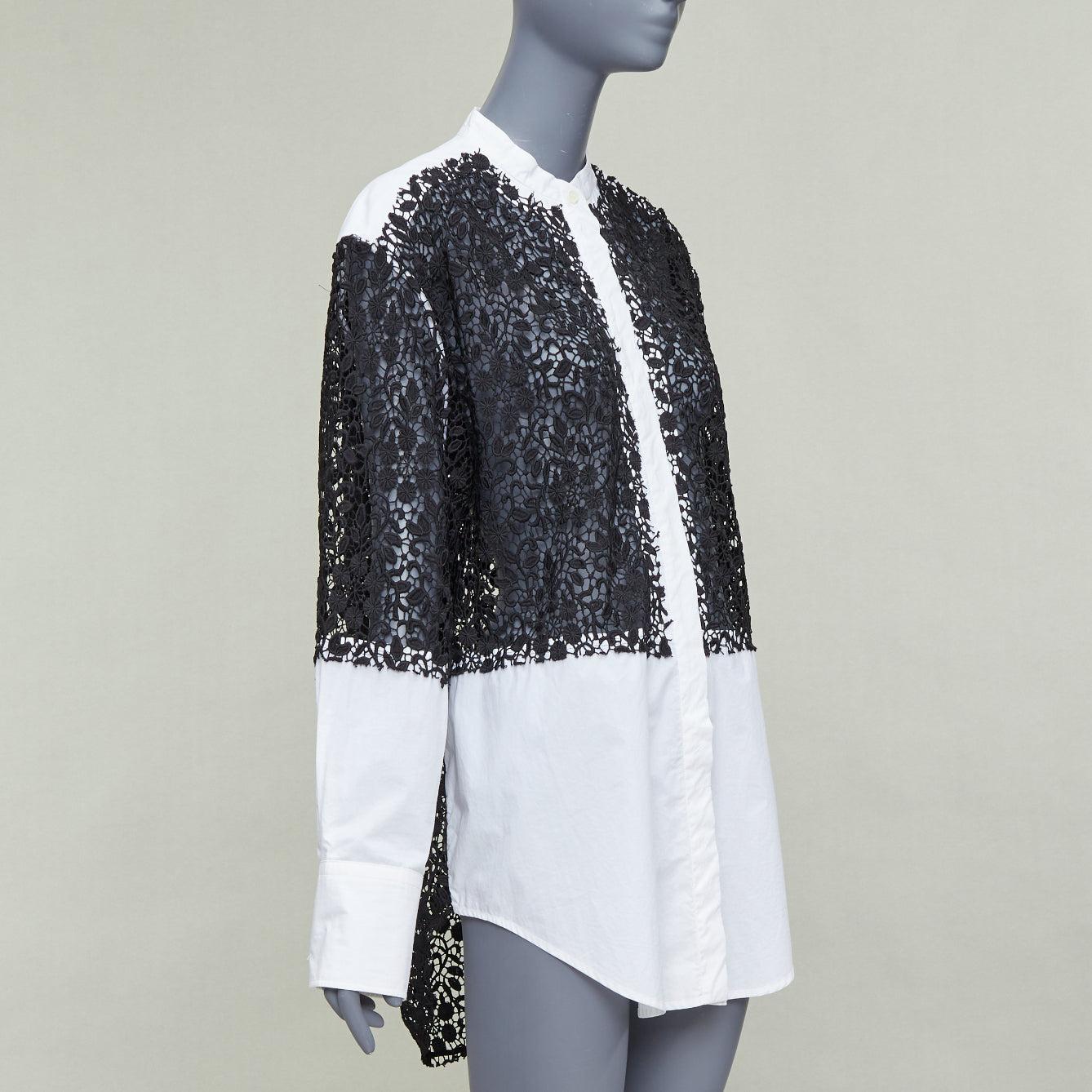 Gray JW ANDERSON black white cotton floral lace insert dress shirt UK8 S For Sale