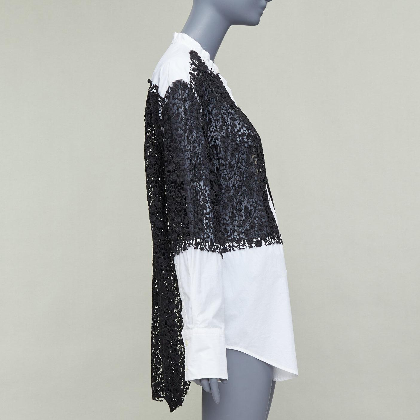 JW ANDERSON black white cotton floral lace insert dress shirt UK8 S In Good Condition For Sale In Hong Kong, NT
