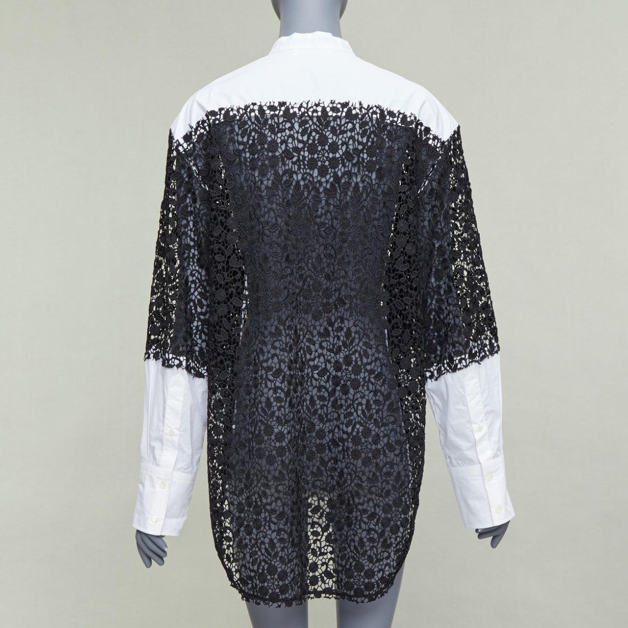 Women's JW ANDERSON black white cotton floral lace insert dress shirt UK8 S For Sale