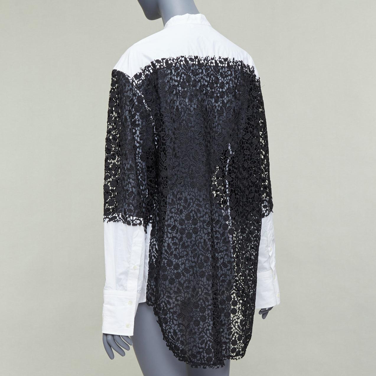 JW ANDERSON black white cotton floral lace insert dress shirt UK8 S For Sale 1