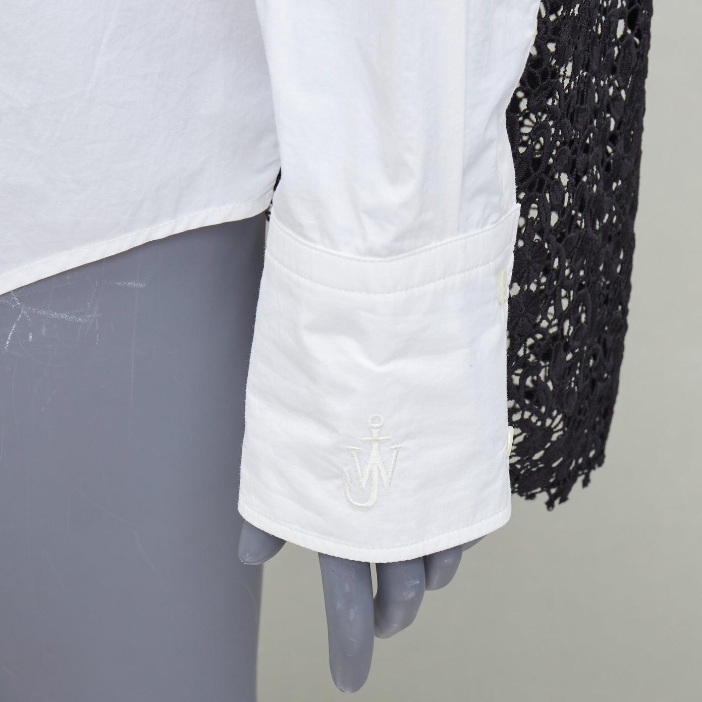 JW ANDERSON black white cotton floral lace insert dress shirt UK8 S For Sale 2