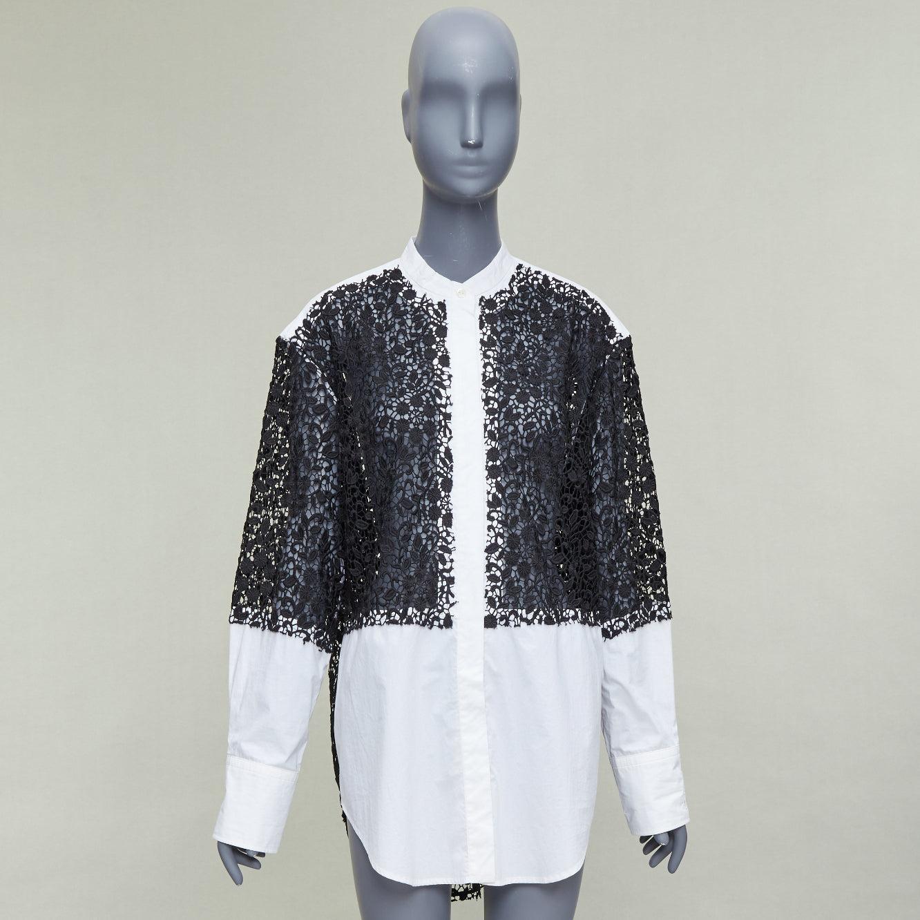 JW ANDERSON black white cotton floral lace insert dress shirt UK8 S For Sale 4