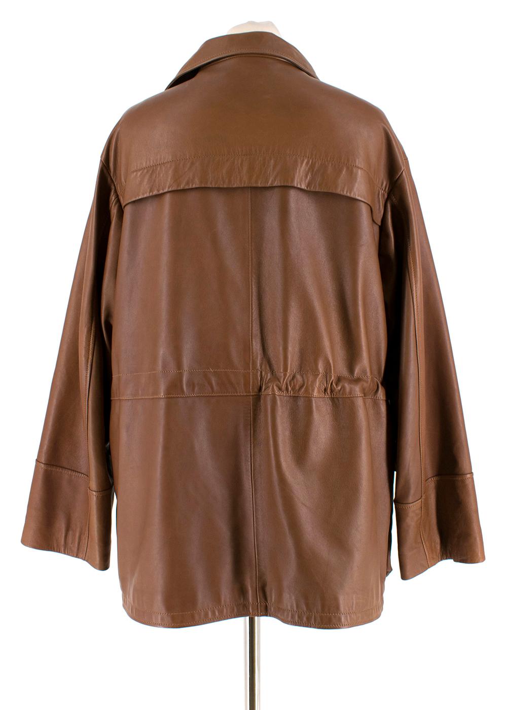 JW Anderson Brown Soft Leather Drawstring Waist Jacket - Size S In Excellent Condition For Sale In London, GB