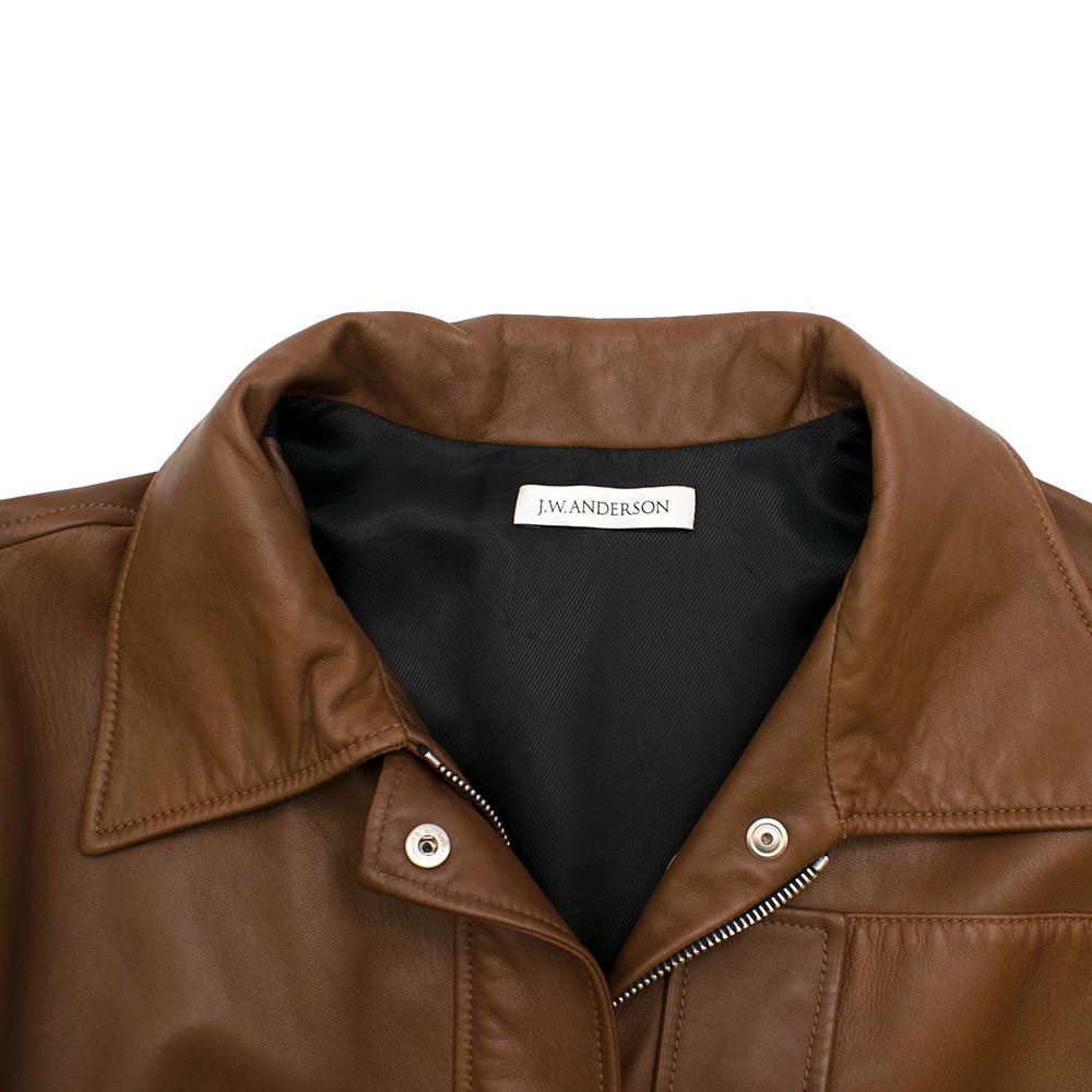 JW Anderson Brown Soft Leather Drawstring Waist Jacket - Size S For Sale 1