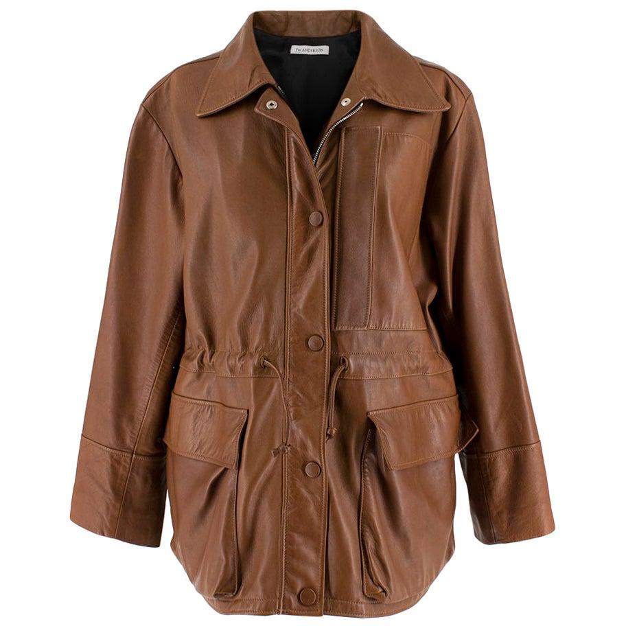 JW Anderson Brown Soft Leather Drawstring Waist Jacket - Size S For Sale