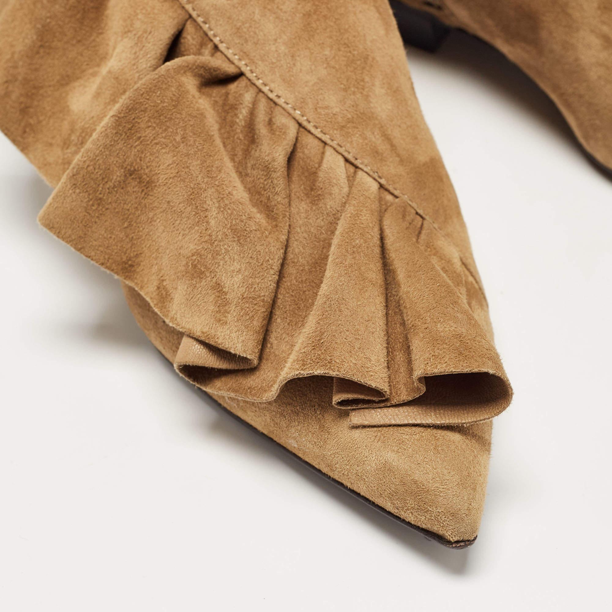 Women's J.W. Anderson Brown Suede Ruffle Ankle Boots Size 36