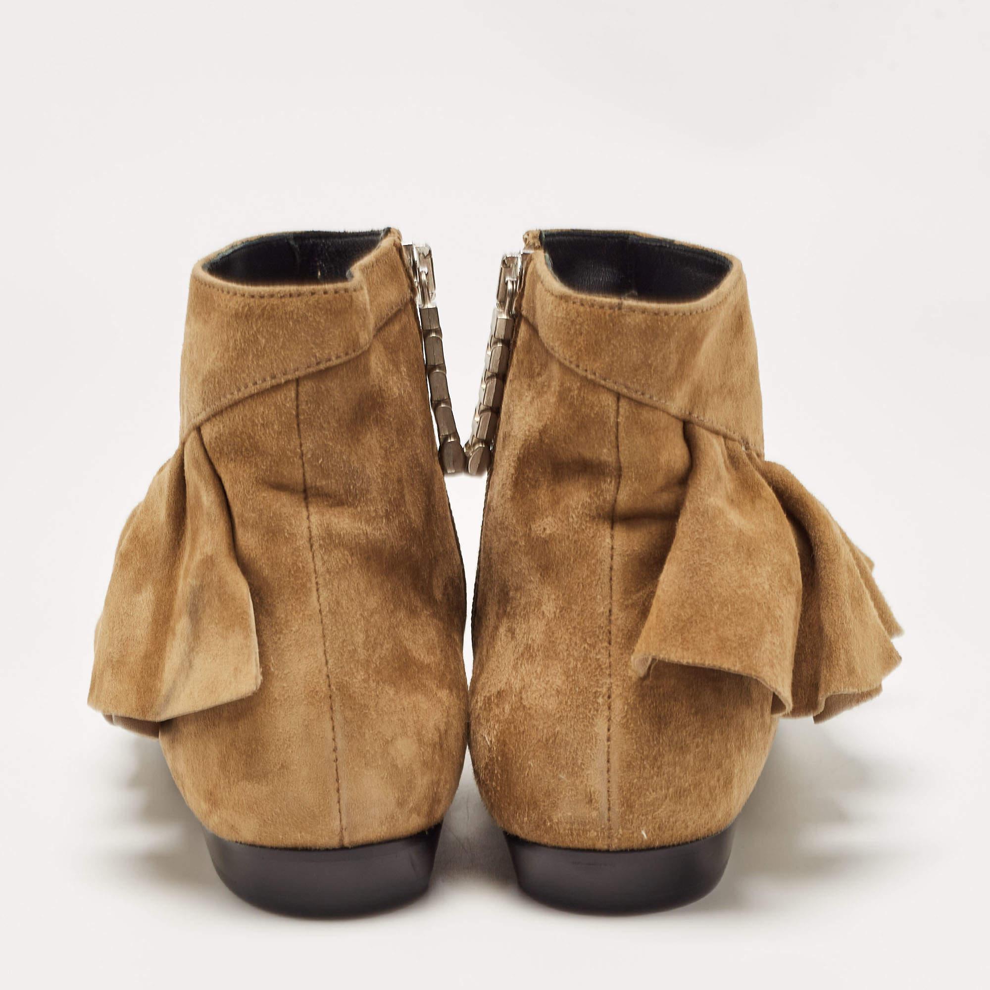 J.W. Anderson Brown Suede Ruffle Ankle Boots Size 36 1