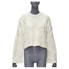 JW ANDERSON cream merino wool blend woven knit pattern cropped wide sweater XS