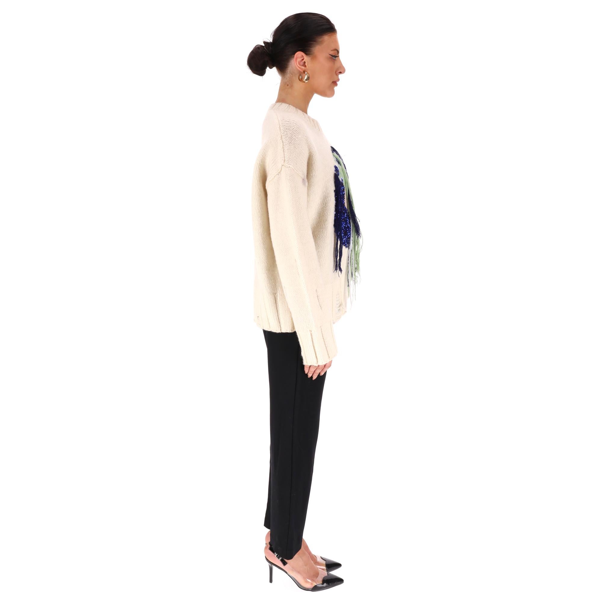 JW Anderson Globe Jersey de lana de oveja con flecos y adornos de cristal Beige en venta