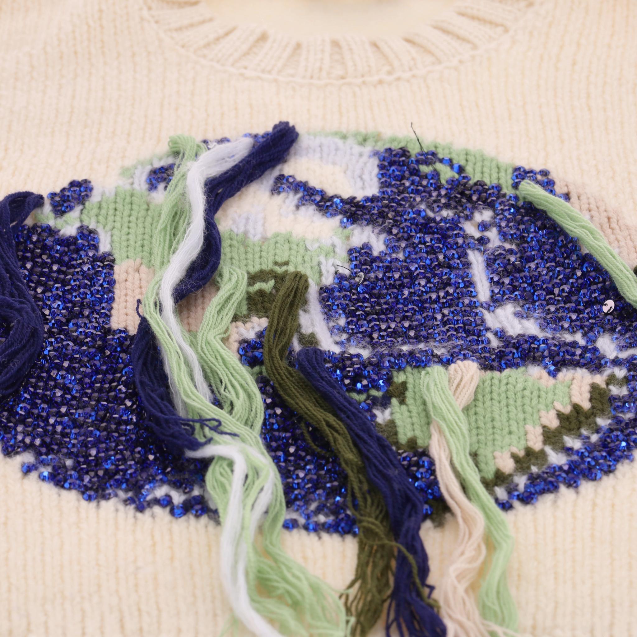 De las mujeres JW Anderson Globe Jersey de lana de oveja con flecos y adornos de cristal en venta