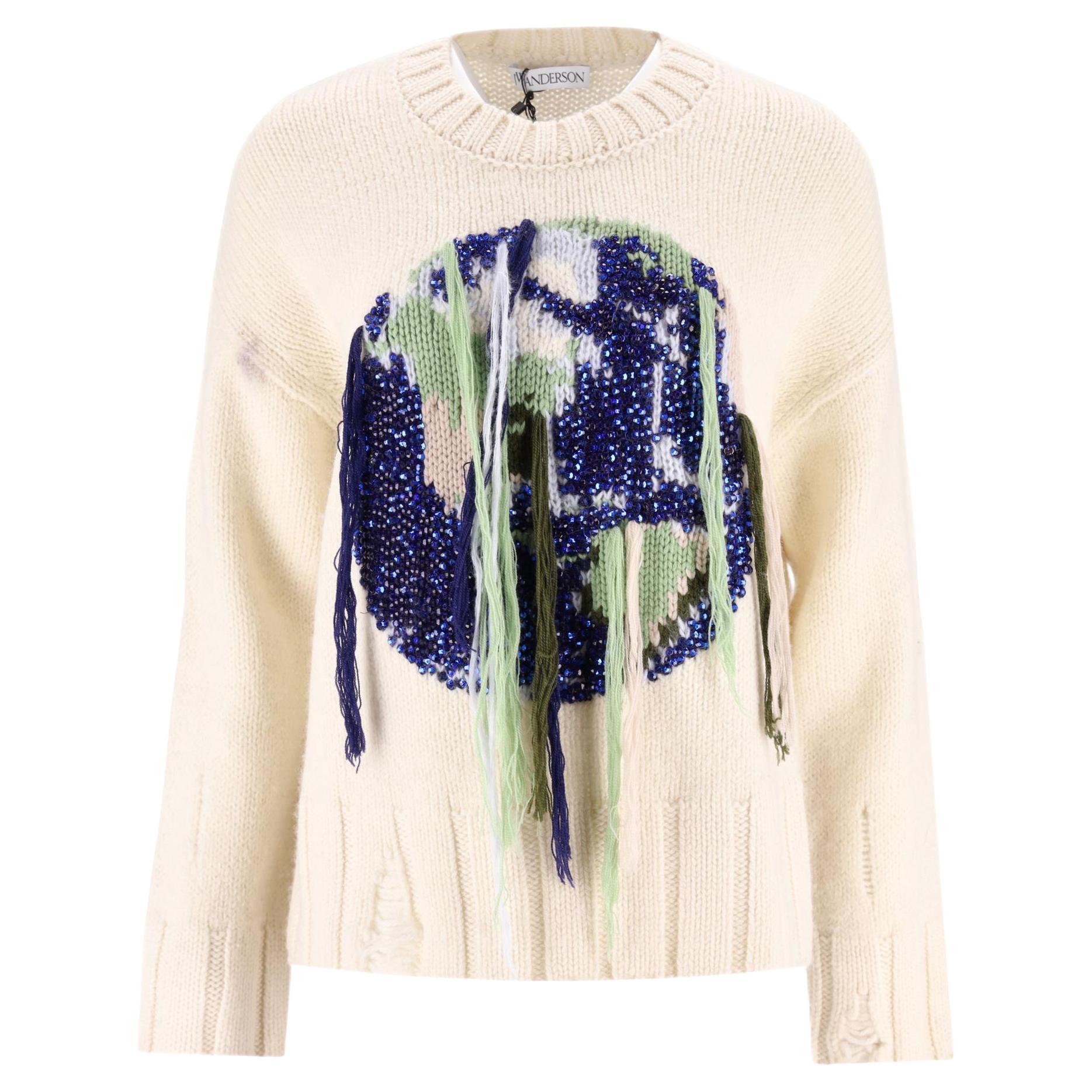 JW Anderson Globe Jersey de lana de oveja con flecos y adornos de cristal en venta