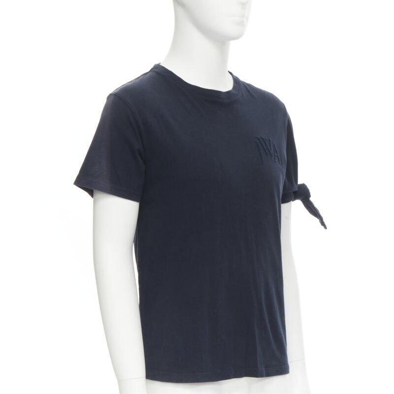 Black JW Anderson JWA logo embroidered navy blue cotton tie sleeve T-shirt S For Sale