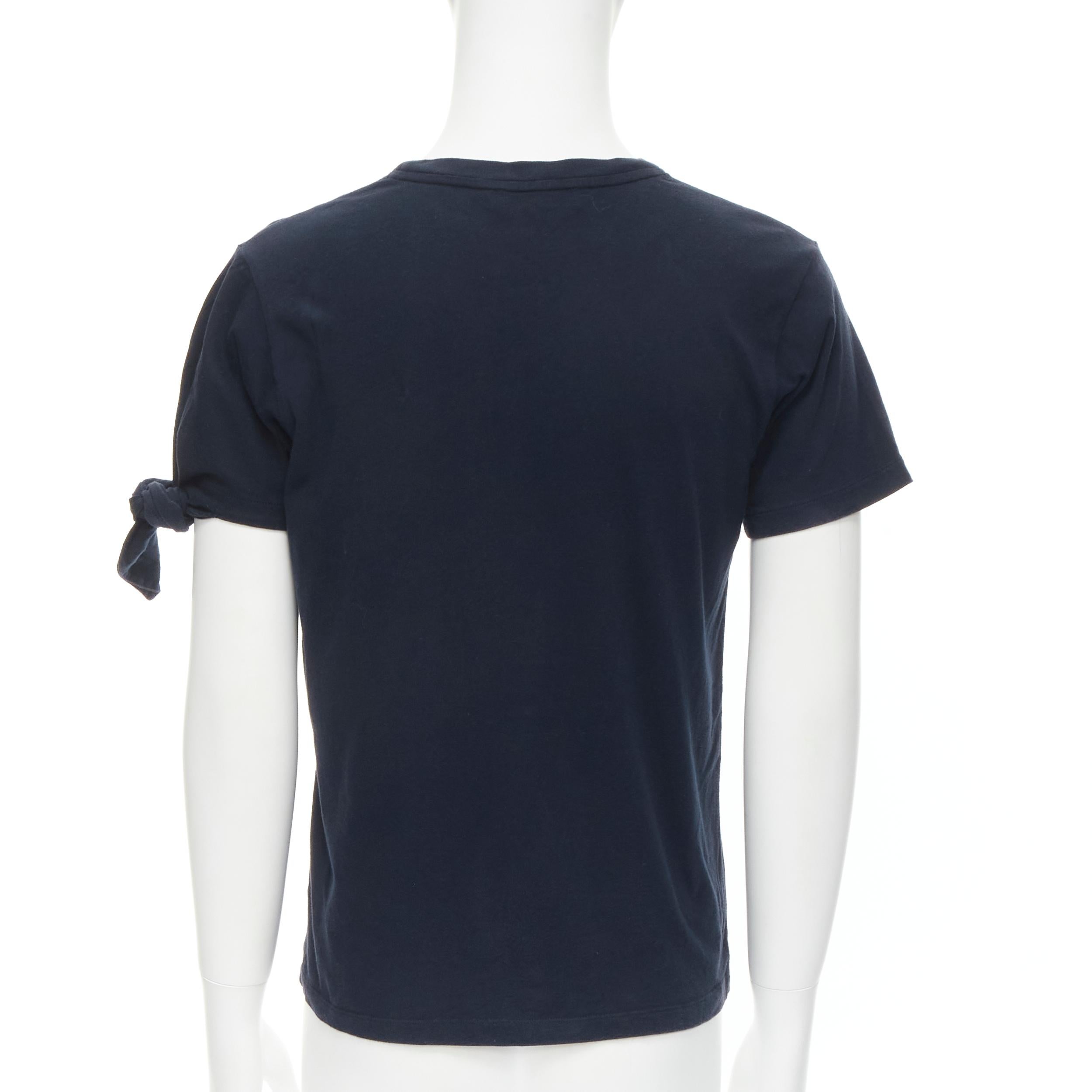 JW Anderson JWA logo embroidered navy blue cotton tie sleeve T-shirt S In Excellent Condition For Sale In Hong Kong, NT