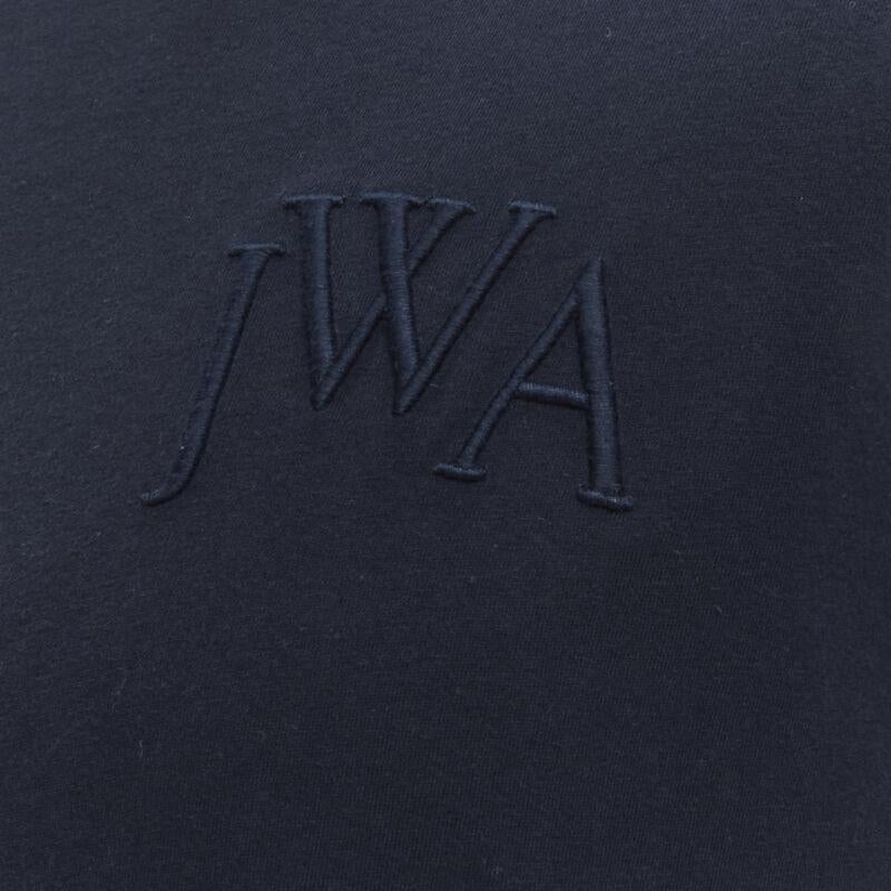 JW Anderson JWA logo embroidered navy blue cotton tie sleeve T-shirt S For Sale 2