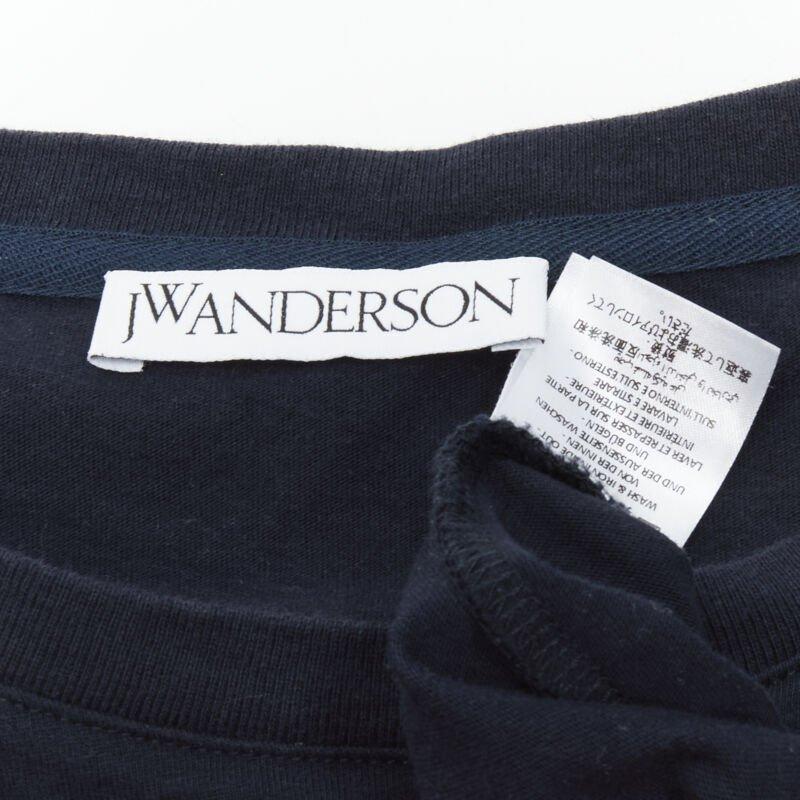 JW Anderson JWA logo embroidered navy blue cotton tie sleeve T-shirt S For Sale 3