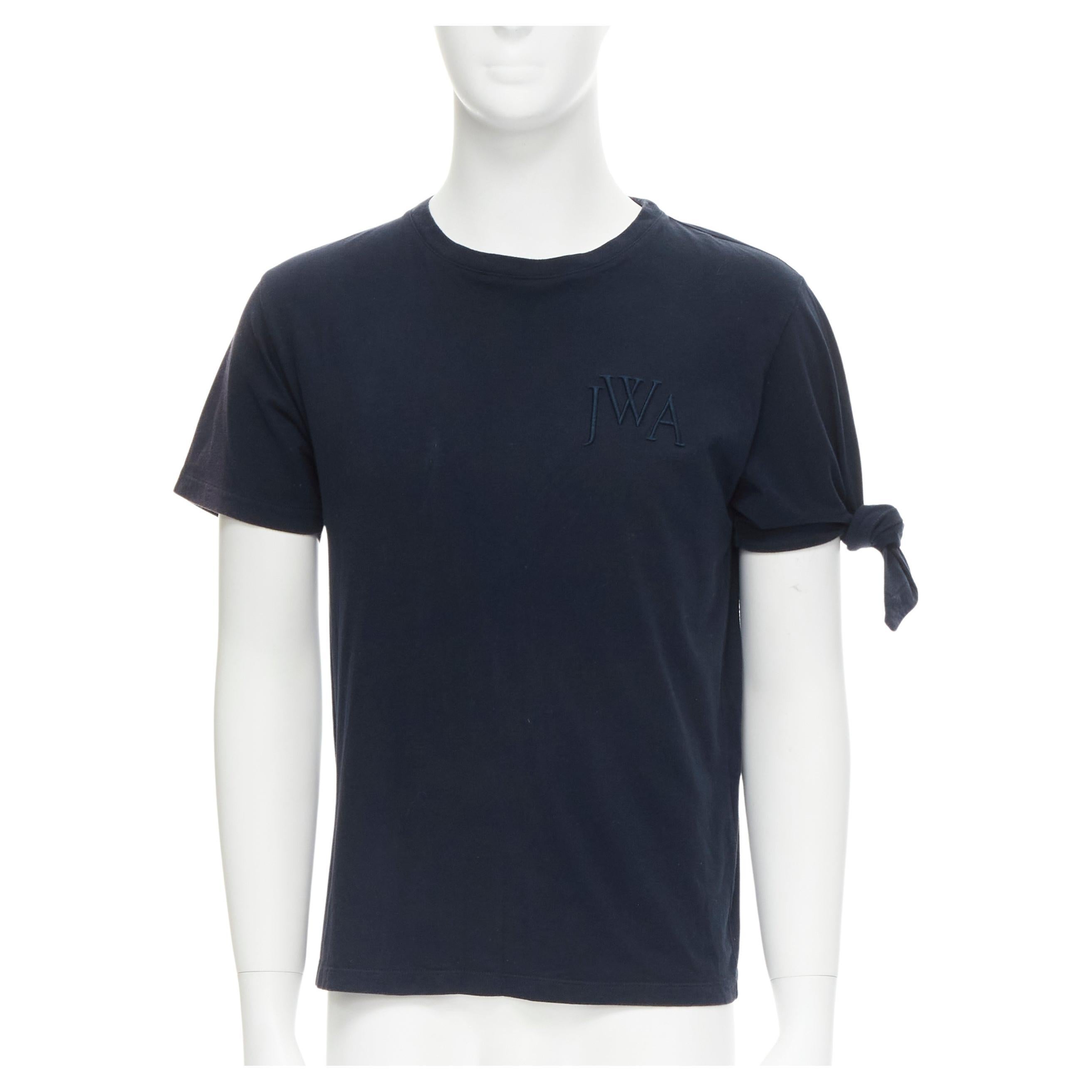 JW Anderson JWA logo embroidered navy blue cotton tie sleeve T
