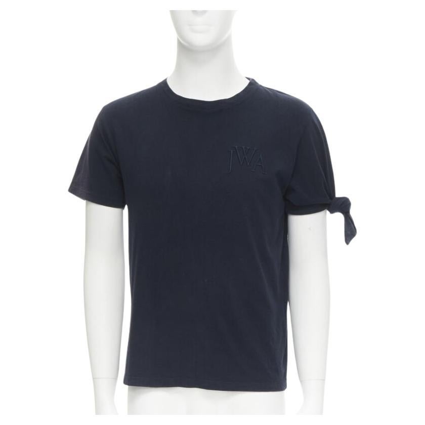 JW Anderson JWA logo embroidered navy blue cotton tie sleeve T-shirt S For Sale