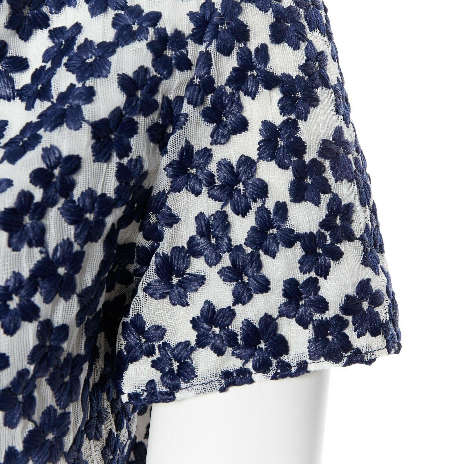 JW ANDERSON marineblaue Chiffon-Cape-Ärmel mit Blumenstickerei UK6 4