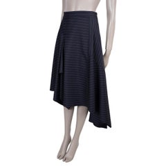 JW ANDERSON navy blue wool 2024 PINSTRIPE ASYMMETRIC DRAPED MIDI Skirt UK 6 XS
