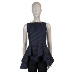 JW ANDERSON, chemise à peplum en laine bleu marine à fines rayures, collection 2024, taille XS