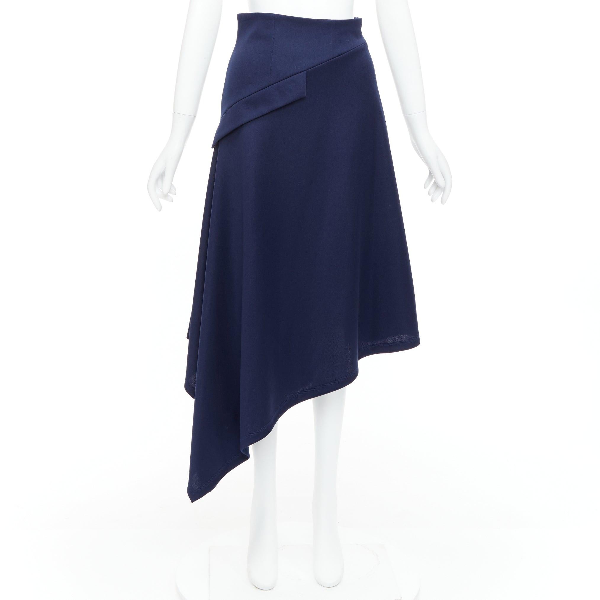 JW ANDERSON navy flap front bias cut asymmetric midi skirt UK8 S en vente 4