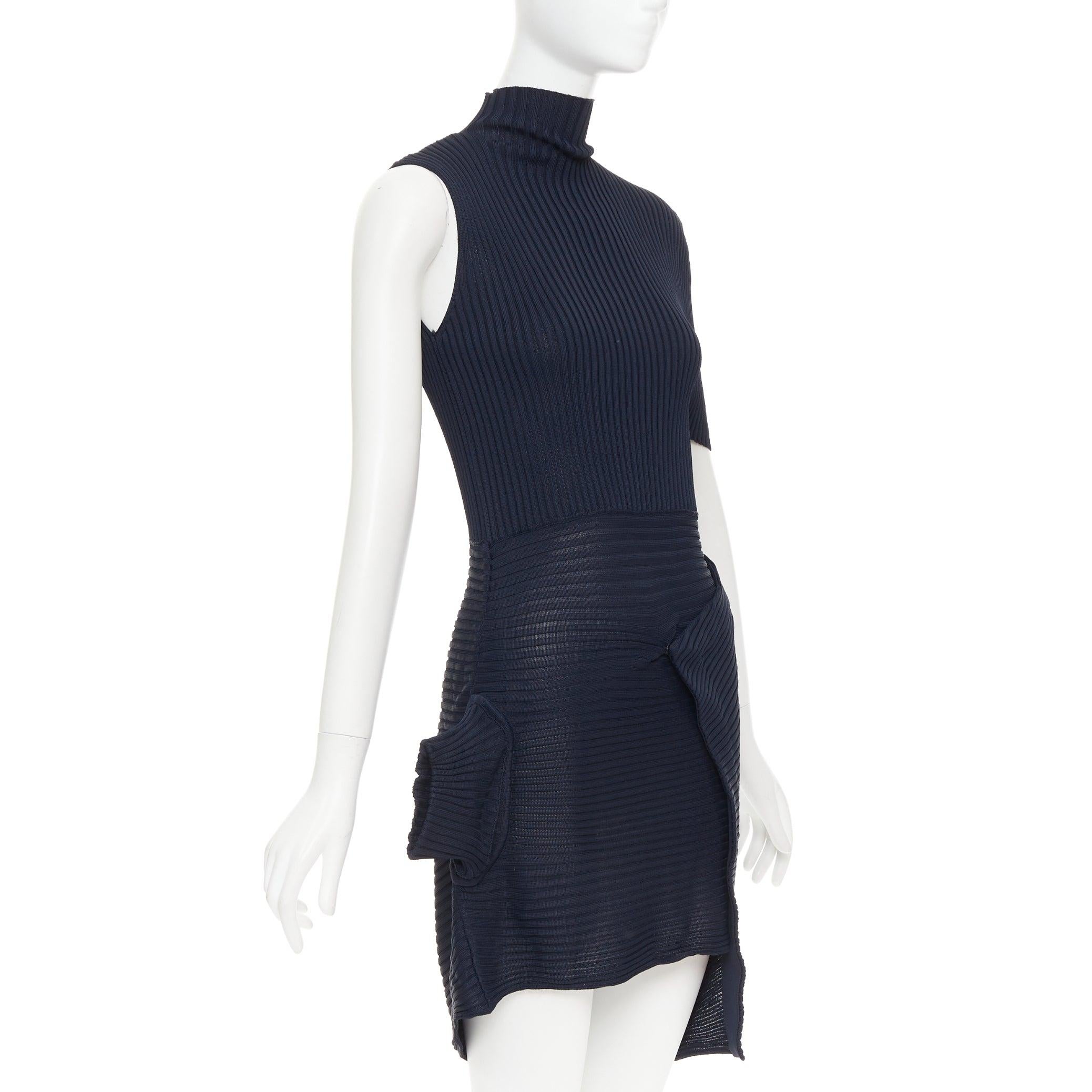 JW ANDERSON minivestido deconstruido de viscosa azul marino y cuello alto XS Negro en venta