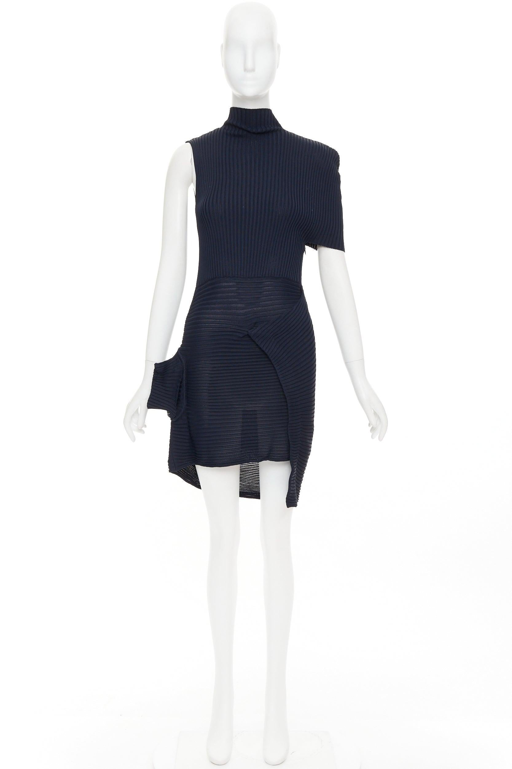 JW ANDERSON minivestido deconstruido de viscosa azul marino y cuello alto XS en venta 4