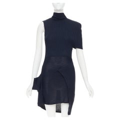 JW ANDERSON minivestido deconstruido de viscosa azul marino y cuello alto XS