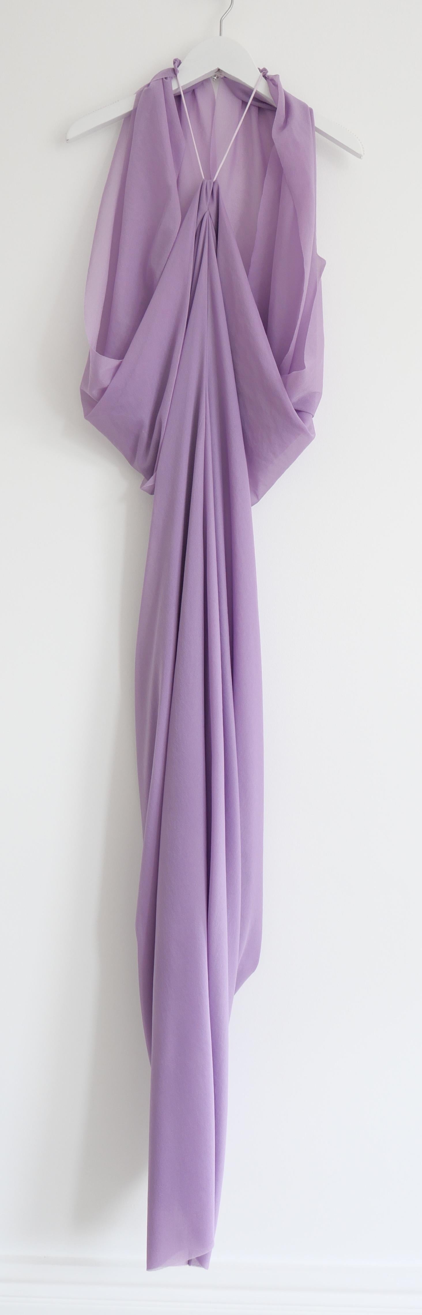 Delicious JW Anderson pastel draped dress. Unworn and comes with original tags. Made from a double layer of super soft lilac coloured polyester jersey, it is beautifully draped with shawl inspired cold-shoulder bodice, halter neck and open back.