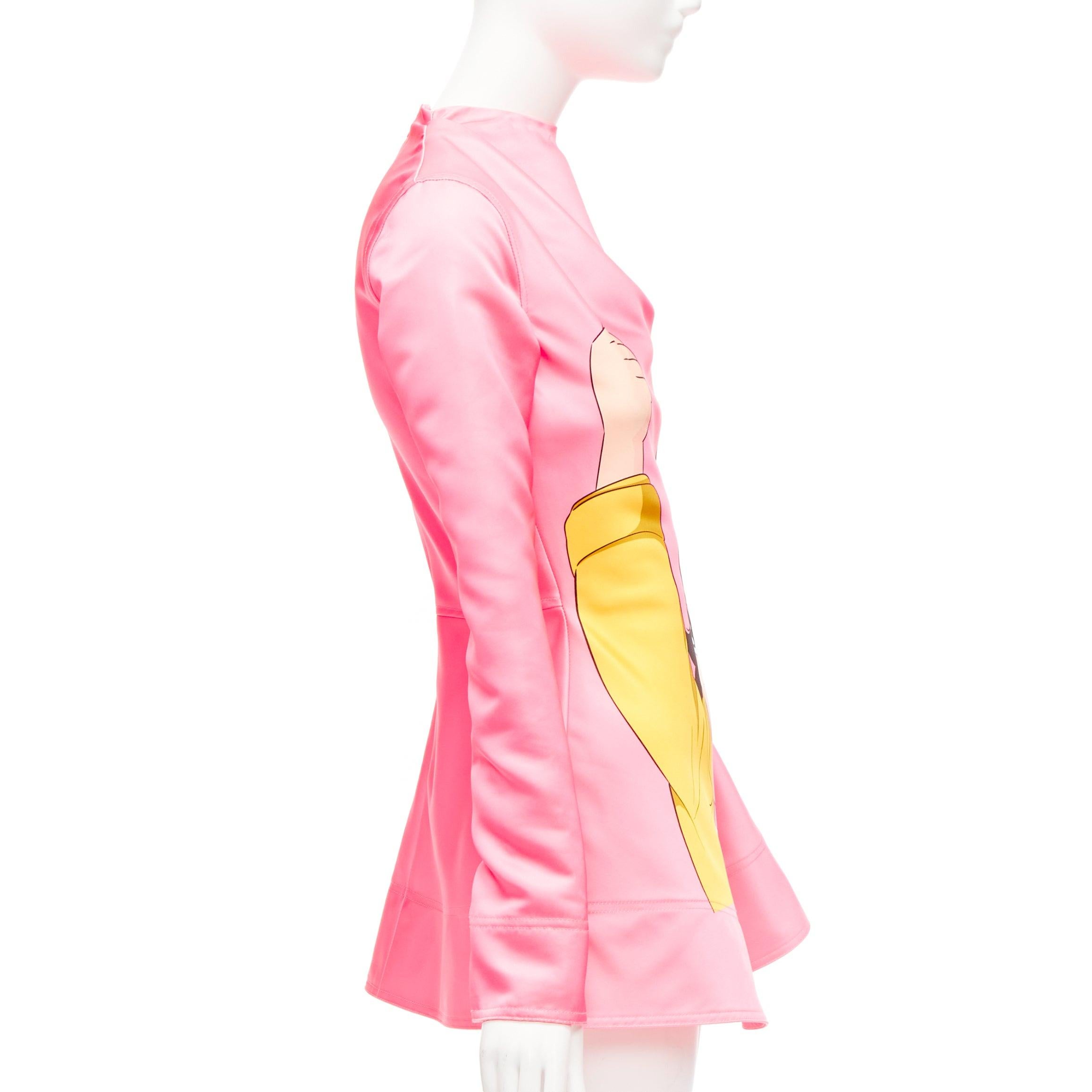 Women's JW ANDERSON pink Run Hany Manga print irregular cut peplum mini dress UK6 XS For Sale