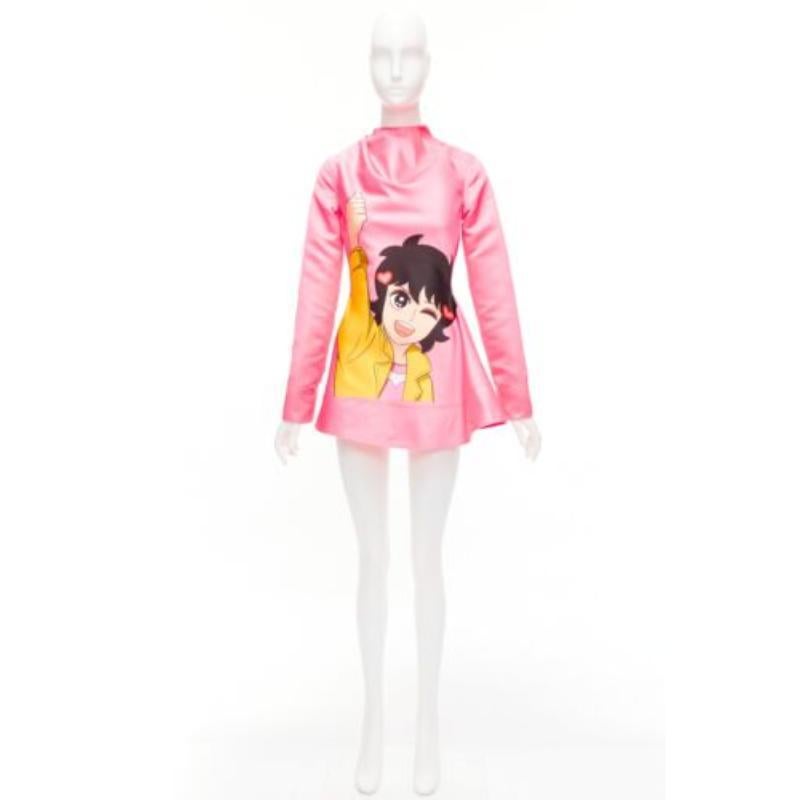JW ANDERSON rosa Run Hany Manga stampa taglio irregolare peplum mini abito UK6 XS in vendita 4
