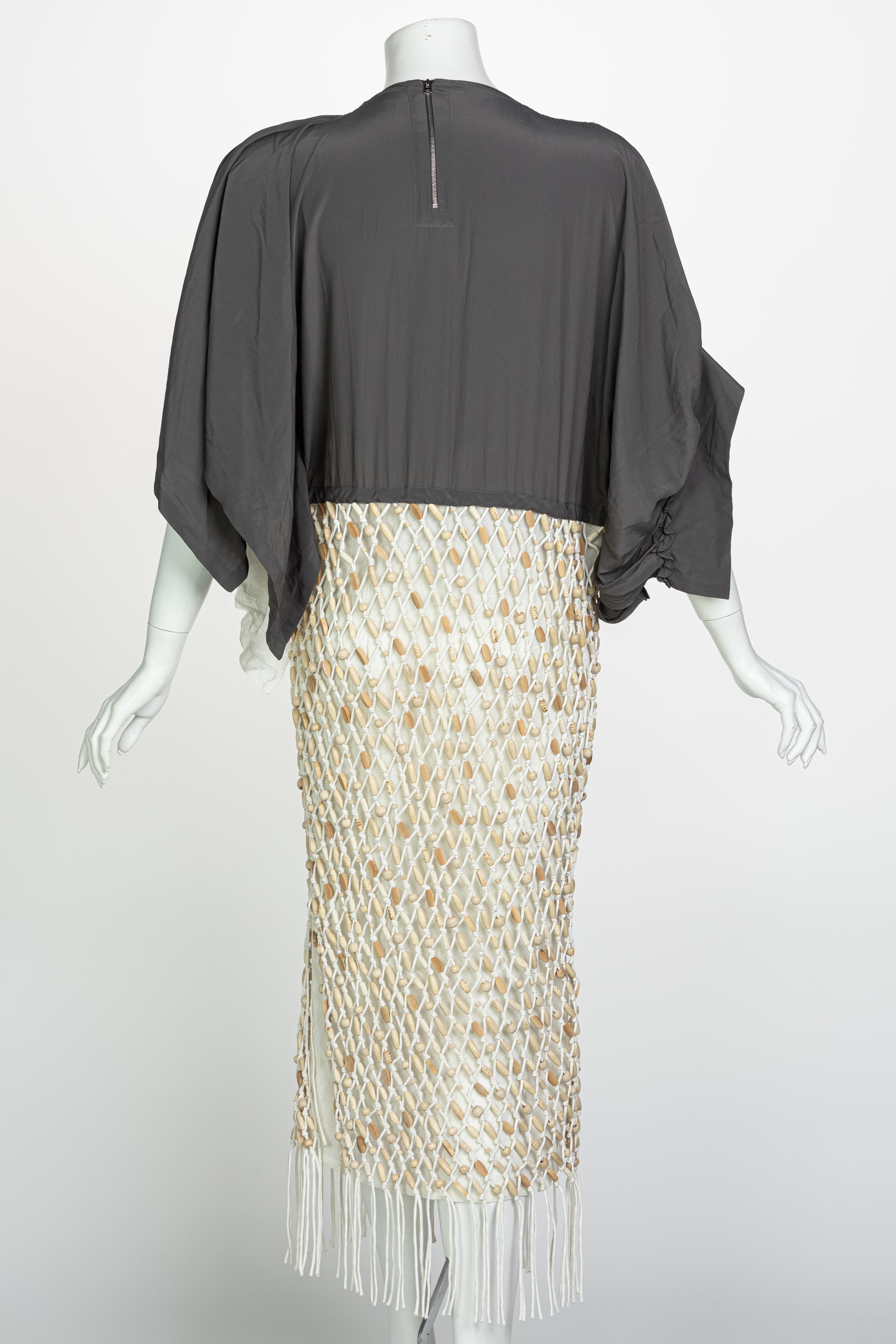 JW Anderson Silk Macrame Wood Beaded Fringe Dress Runway Spring 2019 In Excellent Condition For Sale In Boca Raton, FL