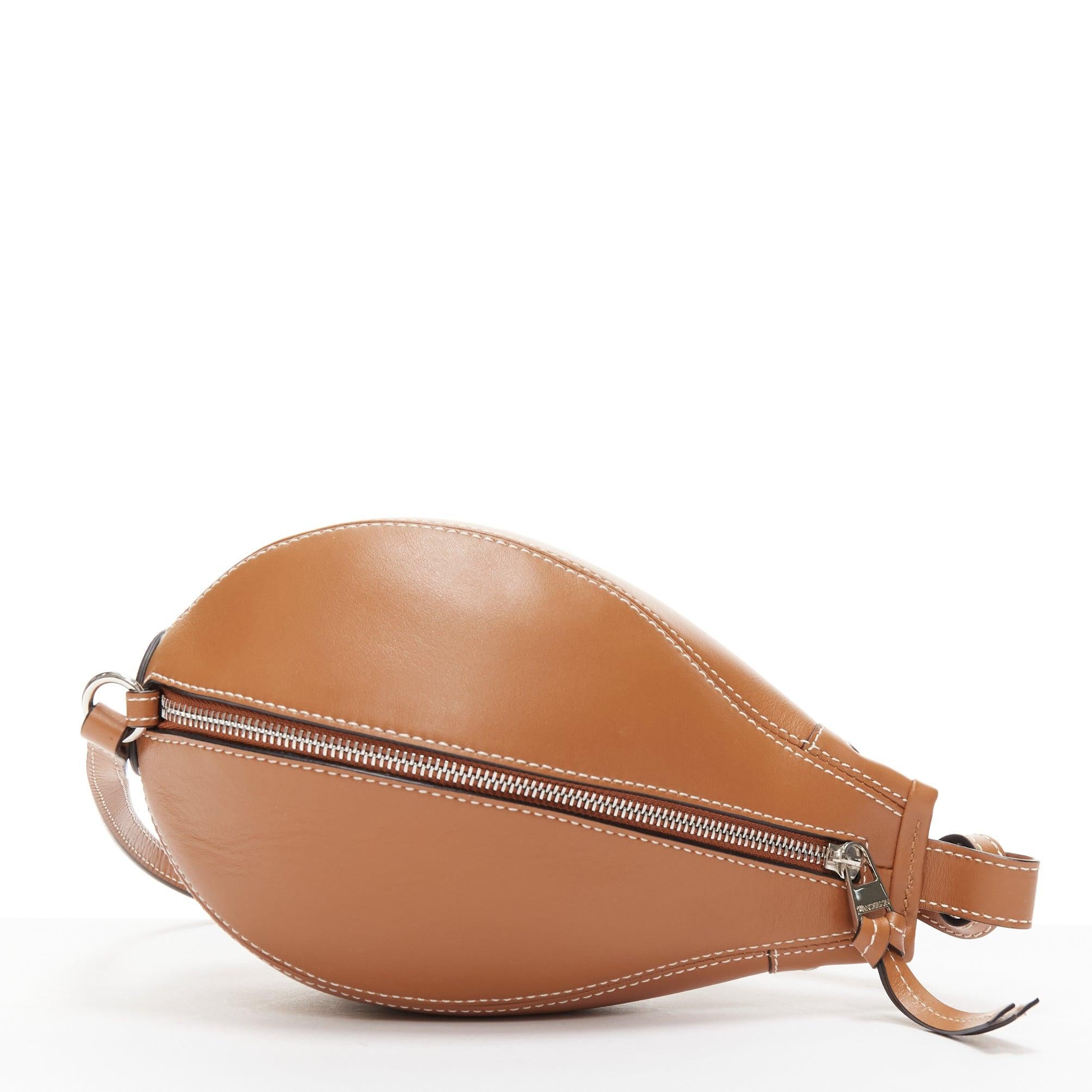 Women's JW ANDERSON Small Punch tan leather logo silver zip teardrop shoulder bag