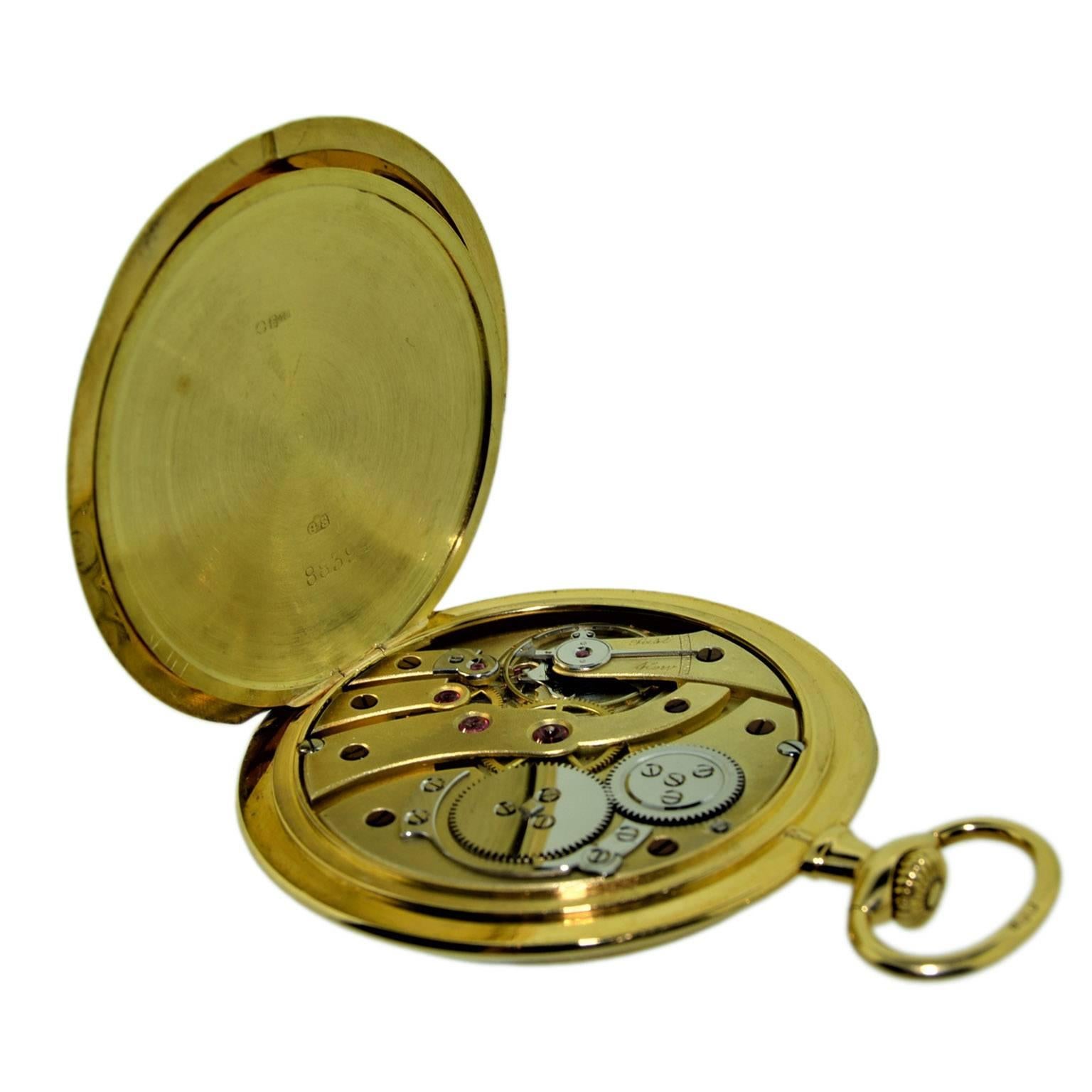 Art Deco J.W. Benson 18 Karat Gold Open Face Pocket Watch by LeCoultre, circa 1920s