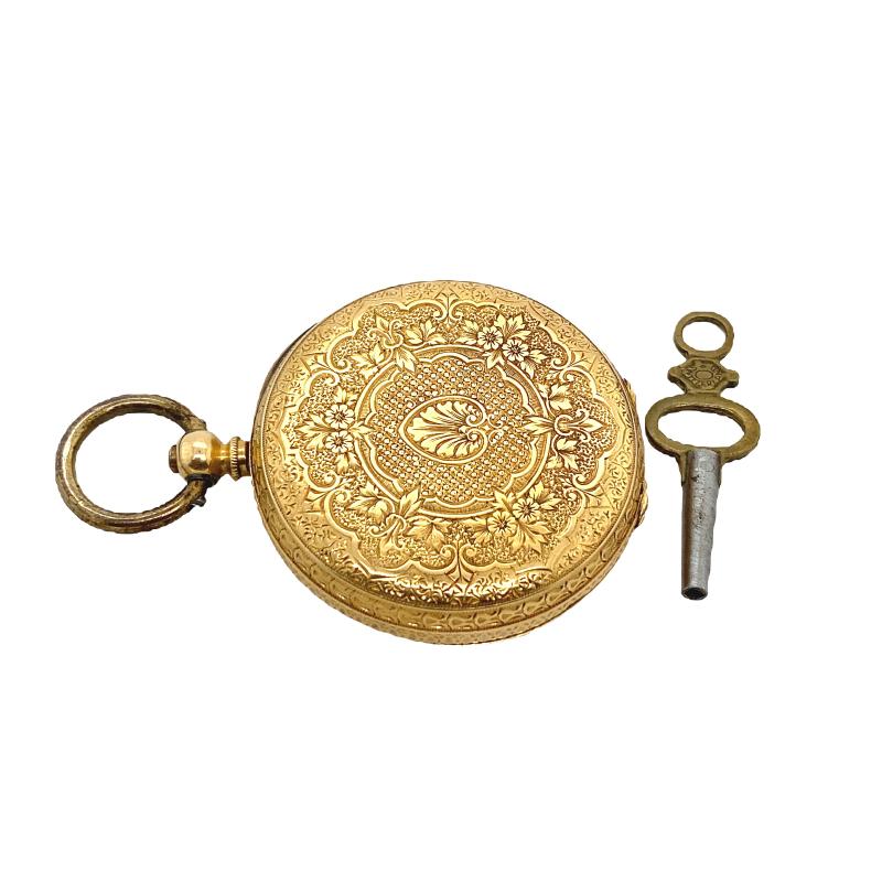 J.W. Benson 18ct Pocket Watch With Hand Engraving and Original Key 2