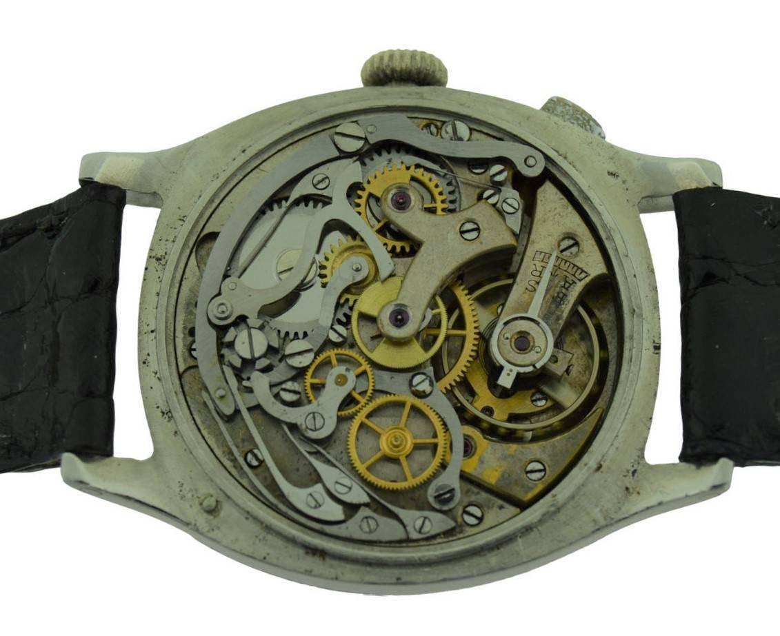 J.W. Benson Early Steel Chronograph Cushion Shaped Wristwatch, circa 1930s 3