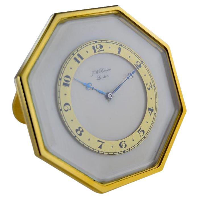 FACTORY / HOUSE: J.W. Benson Jewelers to 
STYLE / REFERENCE: Desk
METAL / MATERIAL: Gilt and Brass
CIRCA / YEAR: 1920's
DIMENSIONS / SIZE: Length 3 X Diameter 3
MOVEMENT / CALIBER: Manual Winding / 15 Jewels 
DIAL / HANDS: Original Bone with Gilt