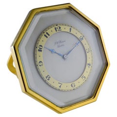 J.W. Benson Gilt Art Deco Clock with Hand Painted Dial, circa 1920s