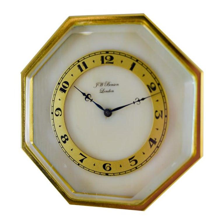 J.W. Benson Gilt Art Deco Clock with Hand Painted Dial, circa 1920s (Art déco) im Angebot