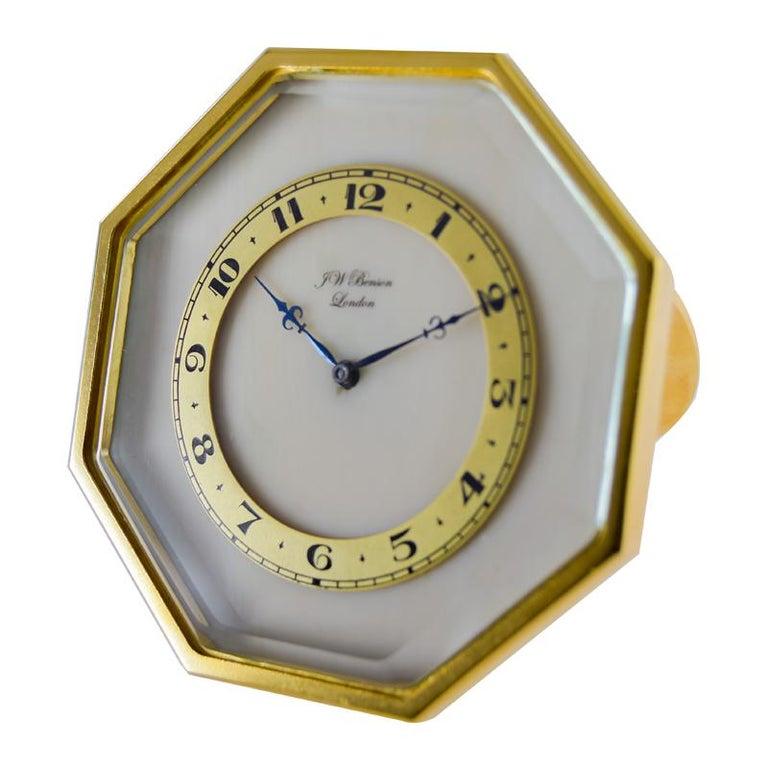 Swiss J.W. Benson Gilt Art Deco Clock with Hand Painted Dial, circa 1920s For Sale