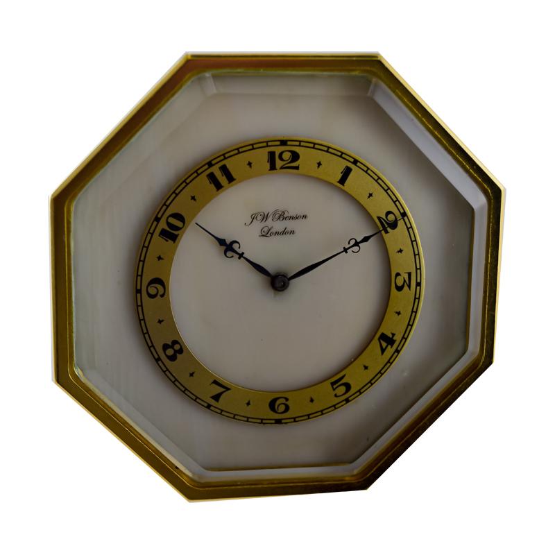J.W. Benson Gilt Art Deco Clock with Hand Painted Dial, circa 1920s In Excellent Condition For Sale In Long Beach, CA