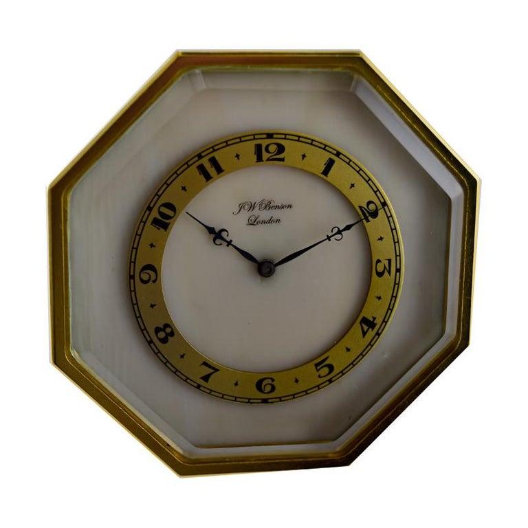 J.W. Benson Gilt Art Deco Clock with Hand Painted Dial, circa 1920s For Sale 1
