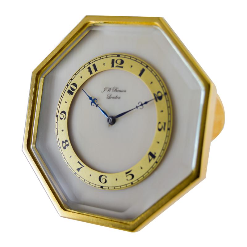 J.W. Benson vergoldete Art Deco Uhr mit handgemaltem Ziffernblatt, ca. 1920er Jahre im Angebot 3