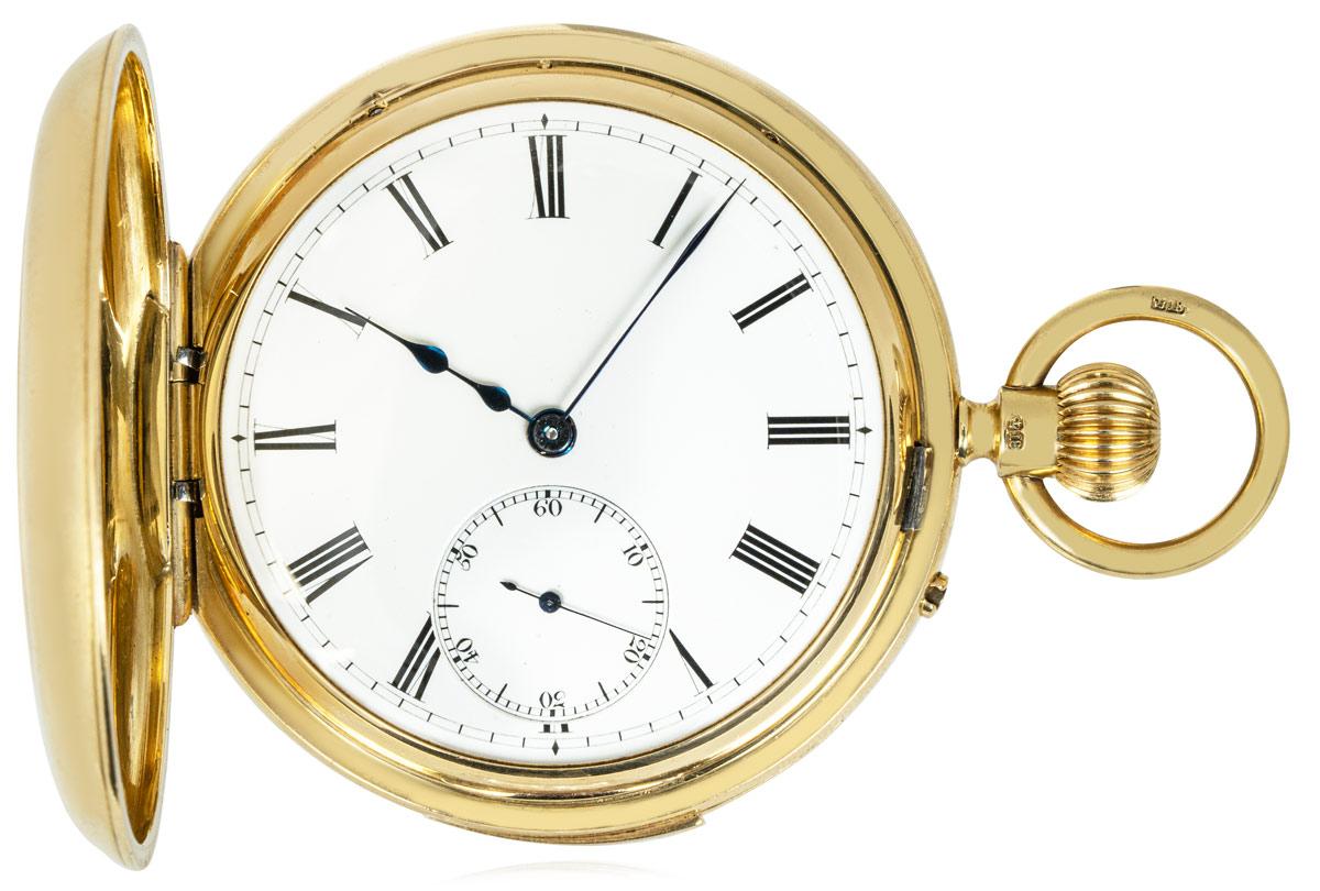 J.W. Benson Gold Half Hunter Minute Repeater C1895 With Albert Chain For Sale 1