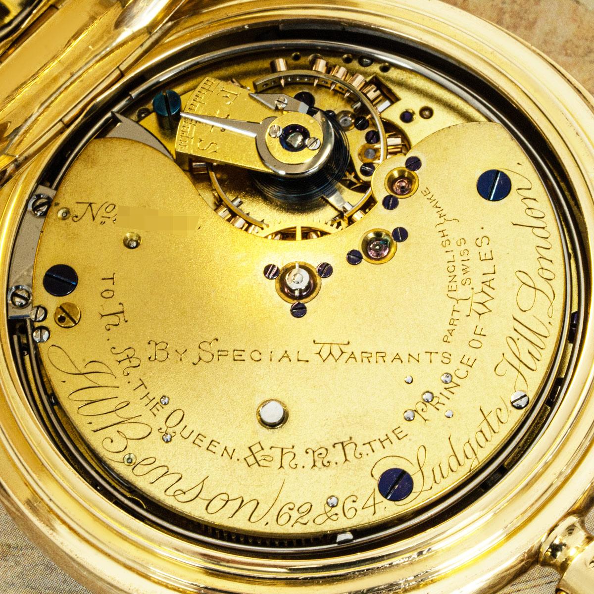 J.W. Benson Gold Half Hunter Minute Repeater C1895 With Albert Chain For Sale 5