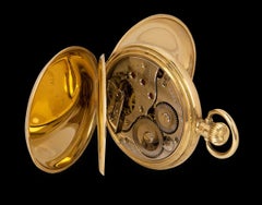 J.W. Benson Half Hunter Pocket Watch 9 Karat Yellow Gold White Enamel Dial