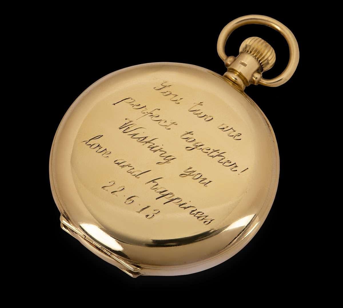 J.W. Benson Half Hunter Pocket Watch 9 Karat Yellow Gold White Enamel Dial In Excellent Condition In London, GB