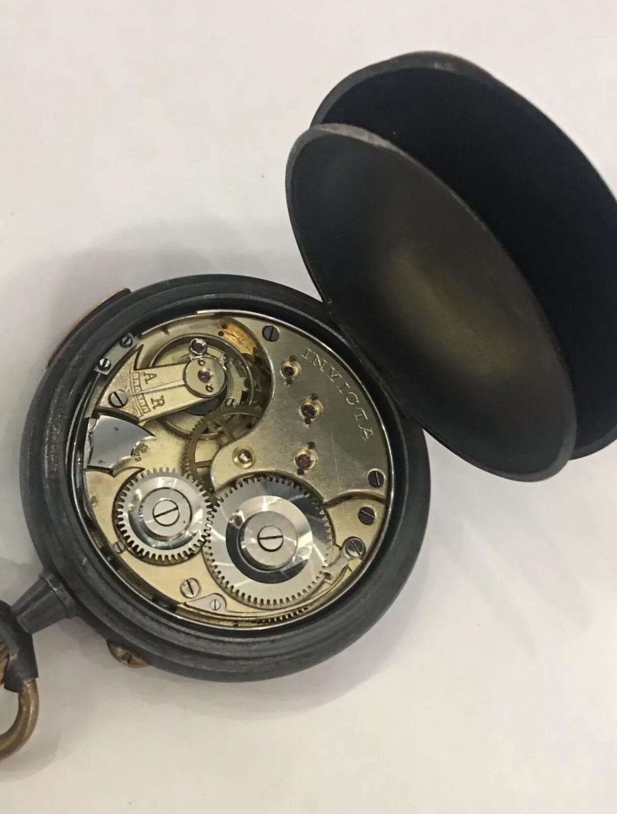 JW Benson London Antique Gunmetal Quarter Repeater Pocket Watch Signed Invicta In Good Condition For Sale In Carlisle, GB