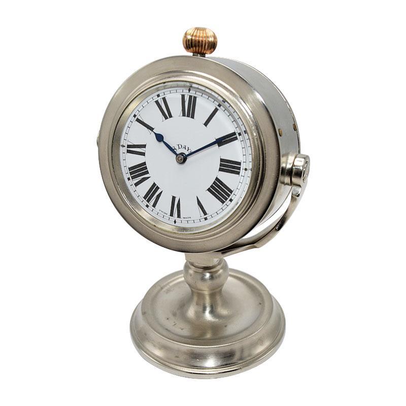 Art Deco J.W. Benson Nickel Finished Nautical Desk Clock with 2 Enamel Dials from 1930s For Sale