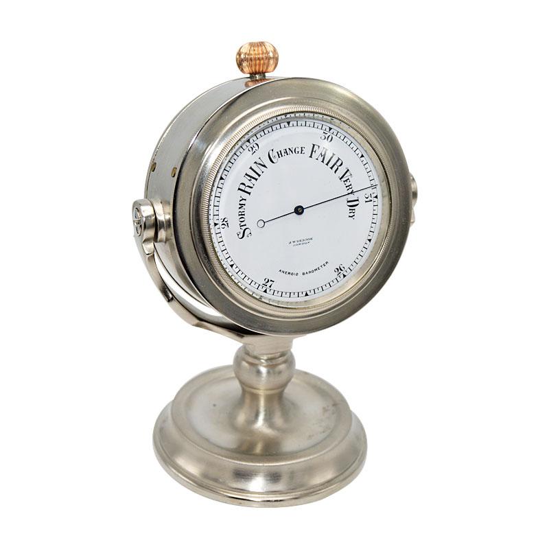 da uomo o donna J.W. Benson Nickel Finished Nautical Desk Clock with 2 Enamel Dials from 1930s in vendita